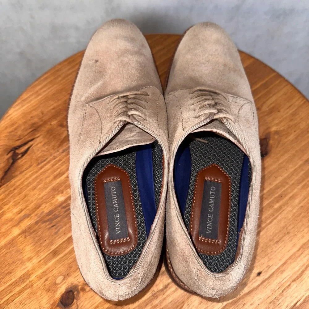 Vince Camuto Derby Shoes Mens 11 Tan Suede Good Lace Up Business Casual Classic